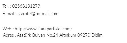 Star Apart Otel telefon numaralar, faks, e-mail, posta adresi ve iletiim bilgileri